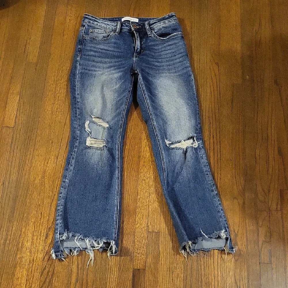 Flying Monkey Blue Ankle Cropped Distressed Jeans